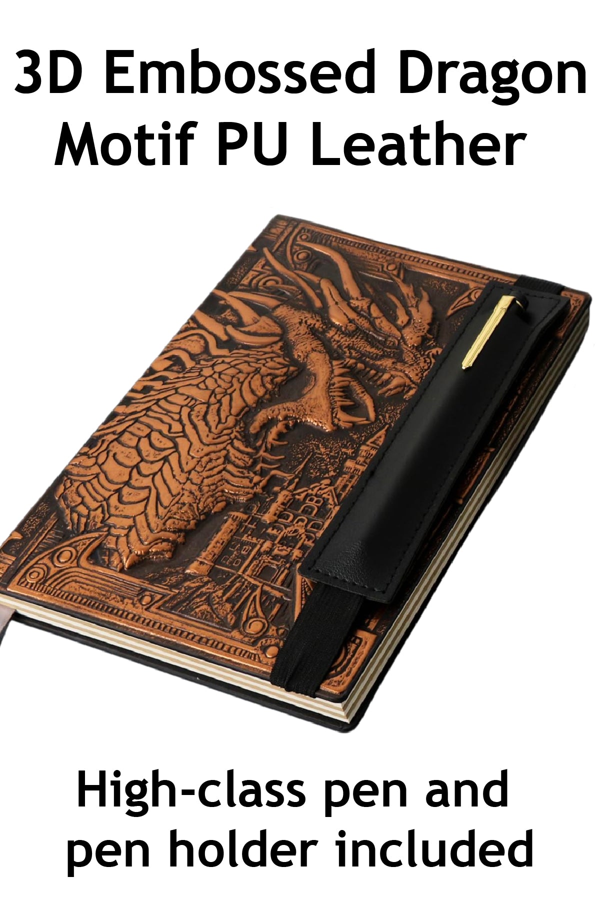 DND Notebook/Journal - 200 Pages with 3D Bronze Dragon including Pen & Pen Holder