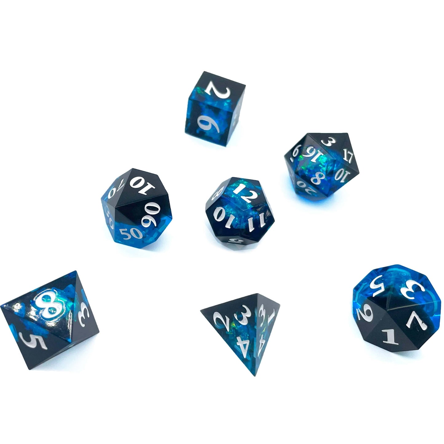 Dark Deeds DND Dice: Polyhedral Resin Dice for Dungeons & Dragons, RPGs, and Board Games – 7 Piece Sharp Edge DND Dice Set with Case