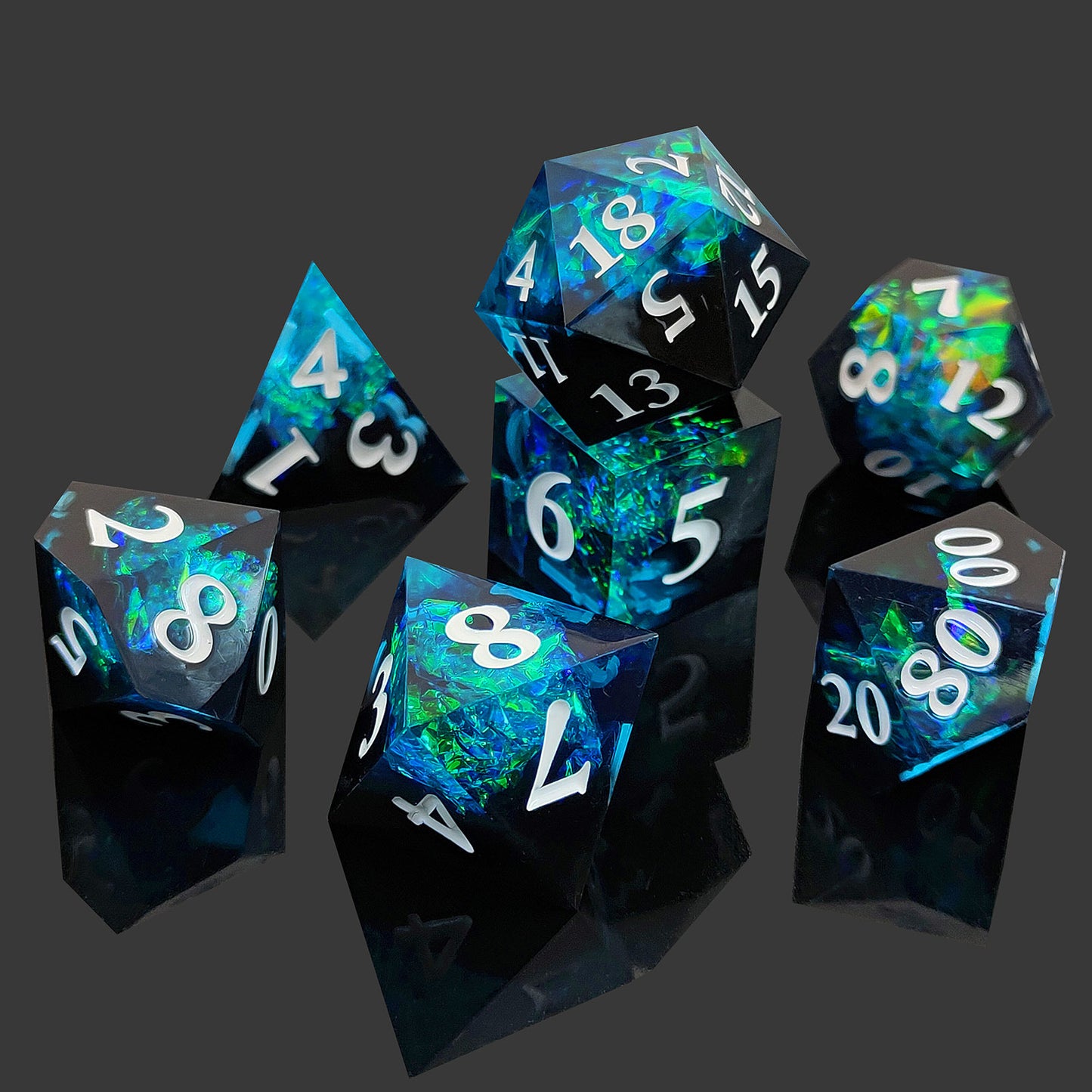 Dark Deeds DND Dice: Polyhedral Resin Dice for Dungeons & Dragons, RPGs, and Board Games – 7 Piece Sharp Edge DND Dice Set with Case