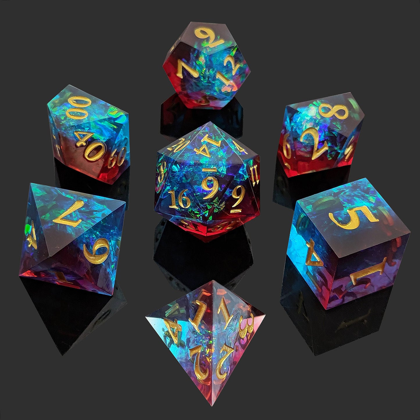 Chaos Clash DND Dice: Polyhedral Resin Dice for Dungeons & Dragons, RPGs, and Board Games – 7 Piece Sharp Edge DND Dice Set with Case