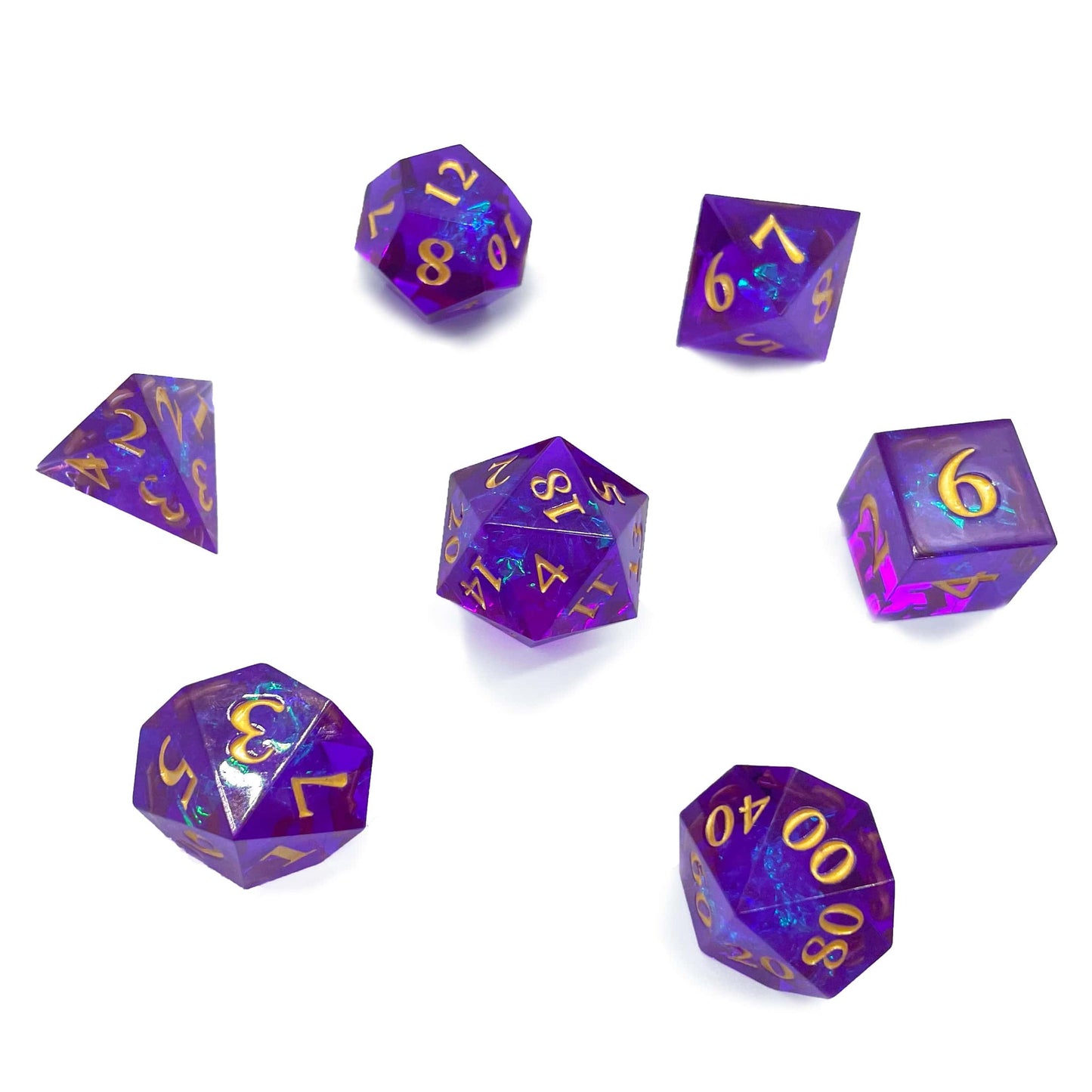 Purple Passion DND Dice: Magical Polyhedral Resin Dice for Dungeons & Dragons, RPGs, and Board Games – 7 Piece Sharp Edge DND Dice Set with Case